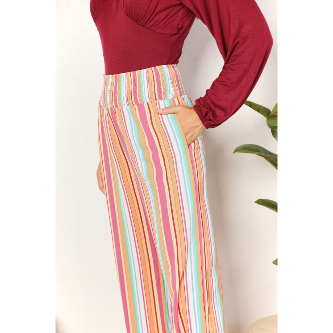 Double Take Striped Smocked Waist Pants with Pockets | The Urban Clothing Shop™