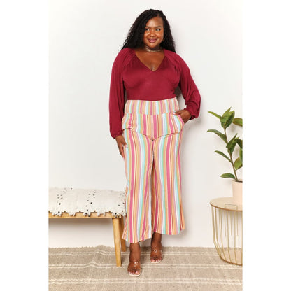 Double Take Striped Smocked Waist Pants with Pockets | The Urban Clothing Shop™