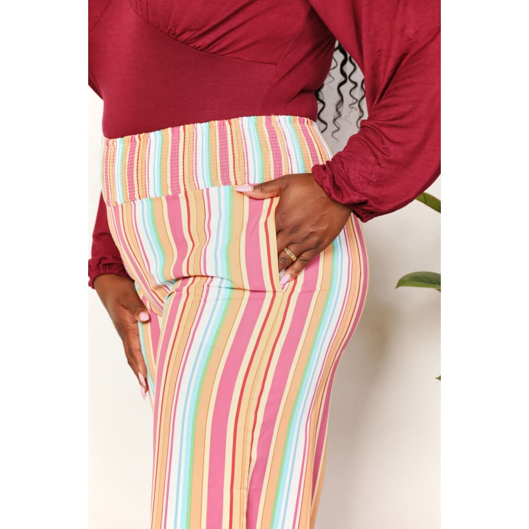 Double Take Striped Smocked Waist Pants with Pockets | The Urban Clothing Shop™