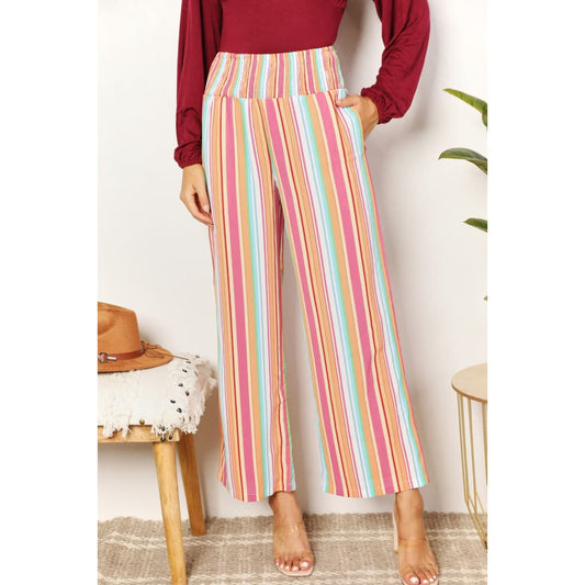 Double Take Striped Smocked Waist Pants with Pockets | The Urban Clothing Shop™