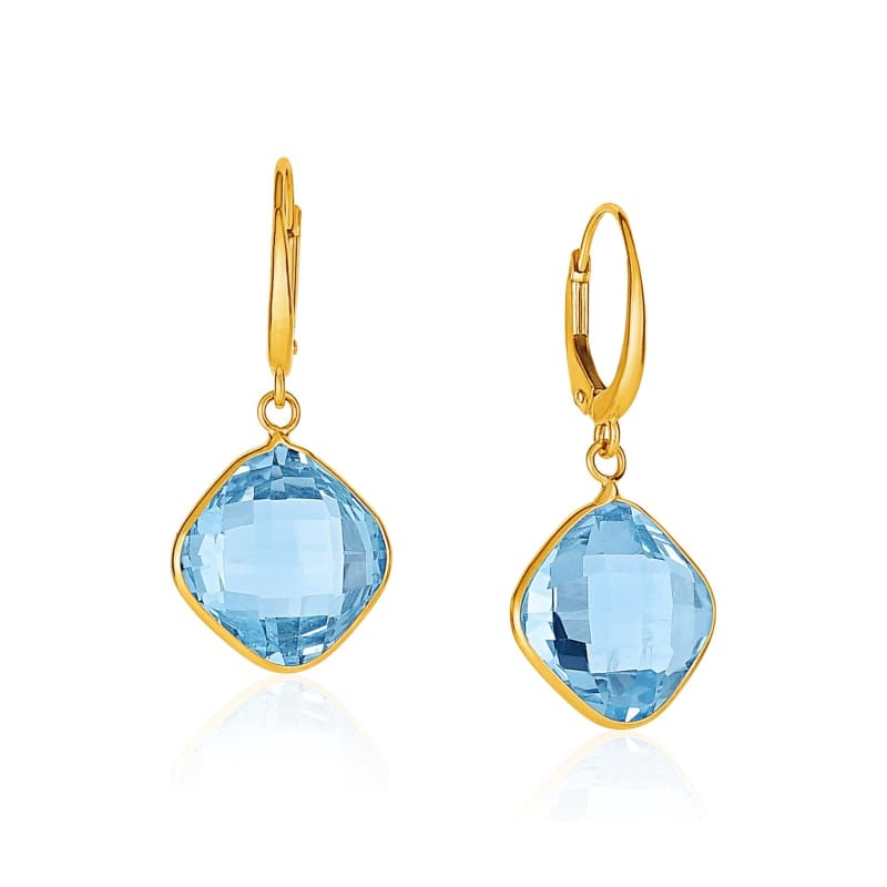 Drop Earrings with Blue Topaz Cushion Briolettes in 14k Yellow Gold | Richard Cannon
