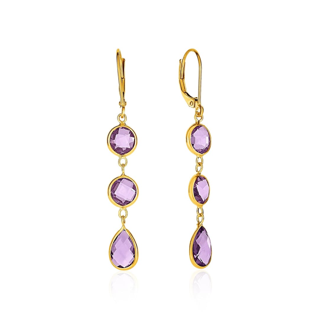 Drop Earrings with Round and Pear-Shaped Amethysts in 14k Yellow Gold | Richard Cannon