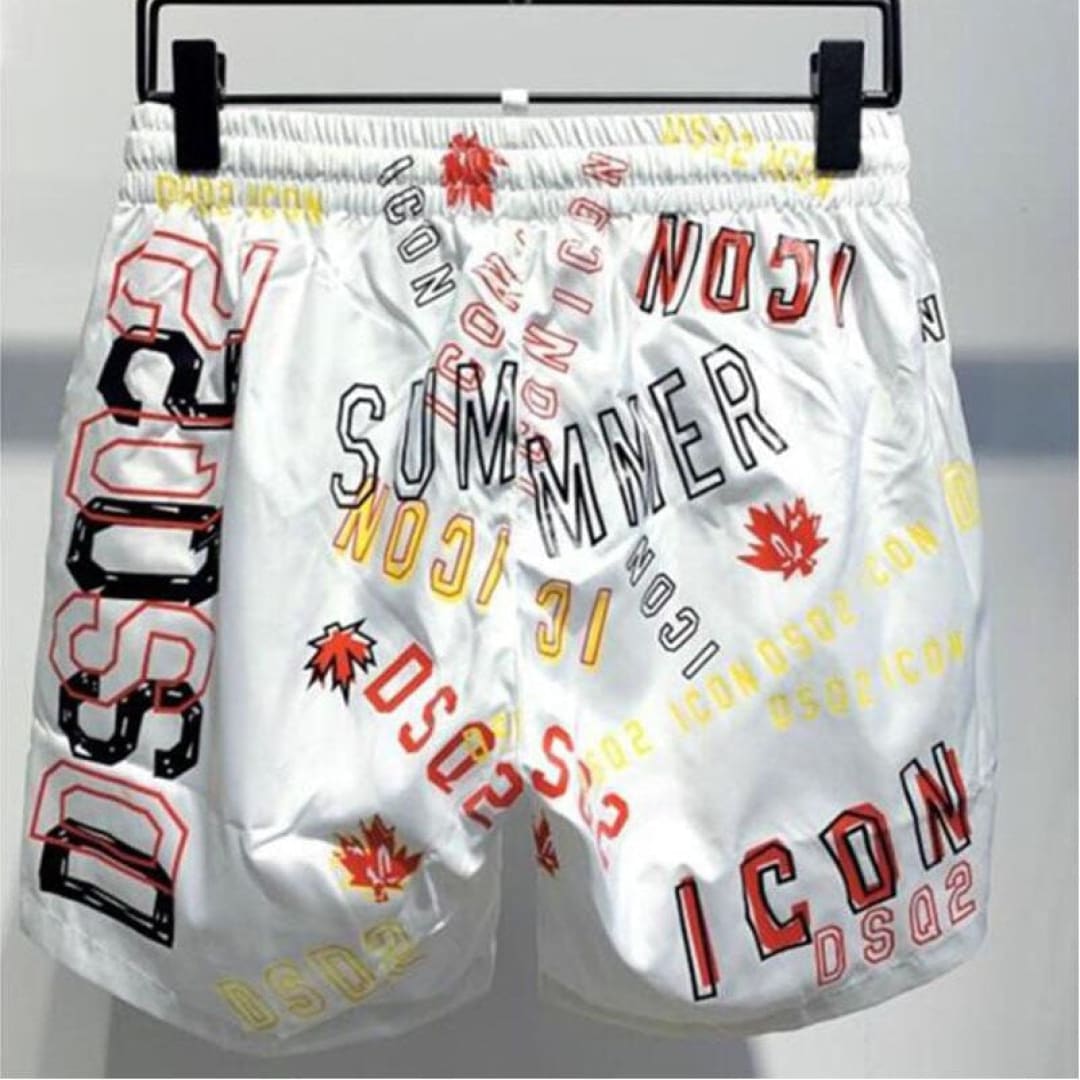 DSQ2 Stickered Quick-Drying Beach Shorts | The Urban Clothing Shop™