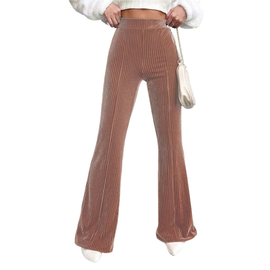 Dusty Pink Solid Color High Waist Flare Corduroy Pants | Fashionfitz