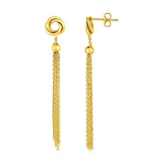 Earrings with Love Knots and Tassels in 14k Yellow Gold | Richard Cannon Jewelry
