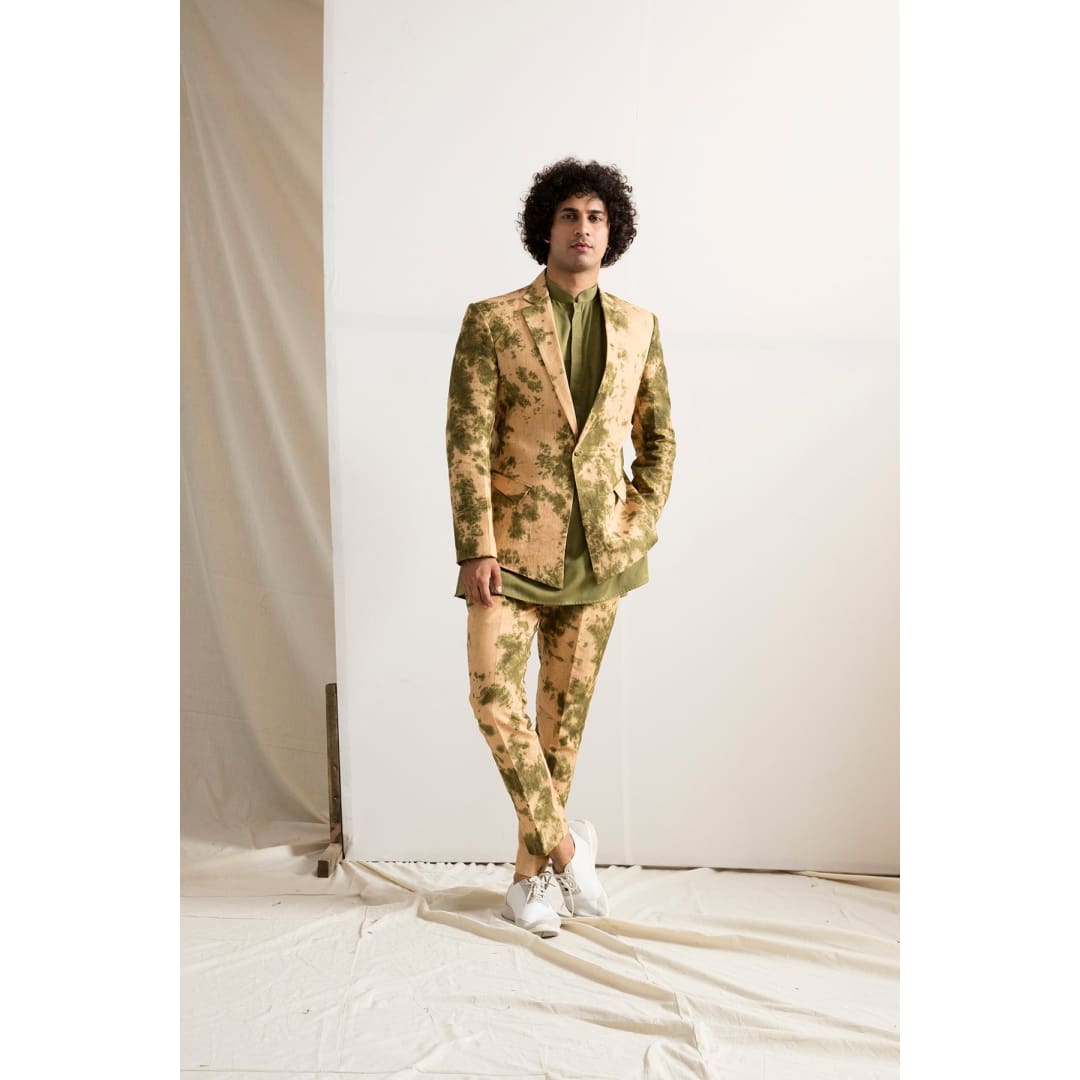 Elgin - Tie & Dye Jacket with Green Kurta Set | Bohame
