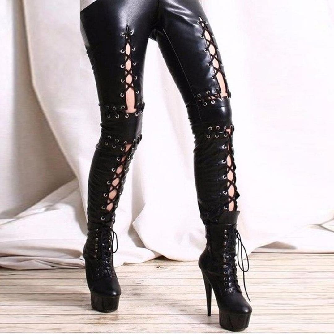 Faux Leather Lace-Up Punk Rock Leggings | The Urban Clothing Shop™