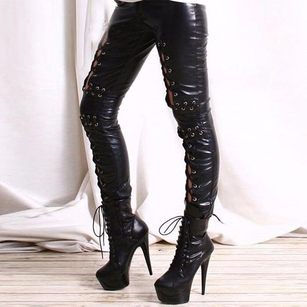 Faux Leather Lace-Up Punk Rock Leggings | The Urban Clothing Shop™