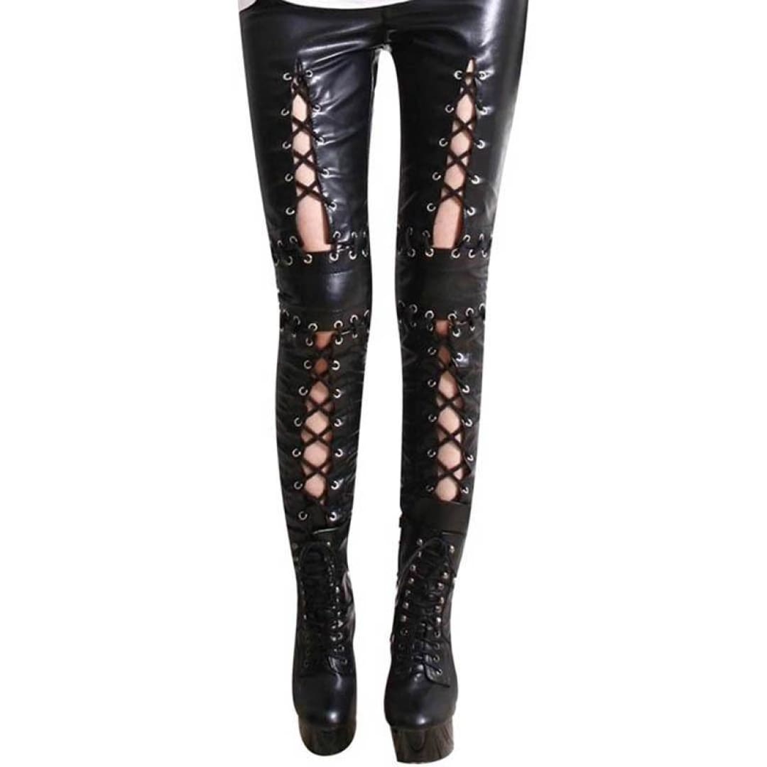 Faux Leather Lace-Up Punk Rock Leggings | The Urban Clothing Shop™