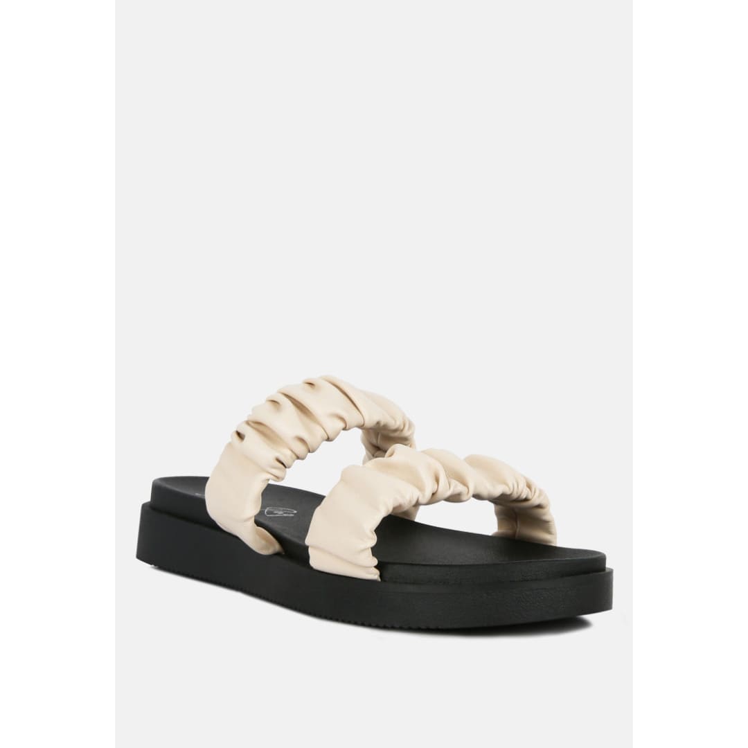 faux leather ruched strap platform sandals | London Rag