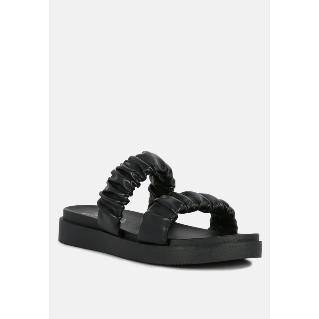 faux leather ruched strap platform sandals | London Rag