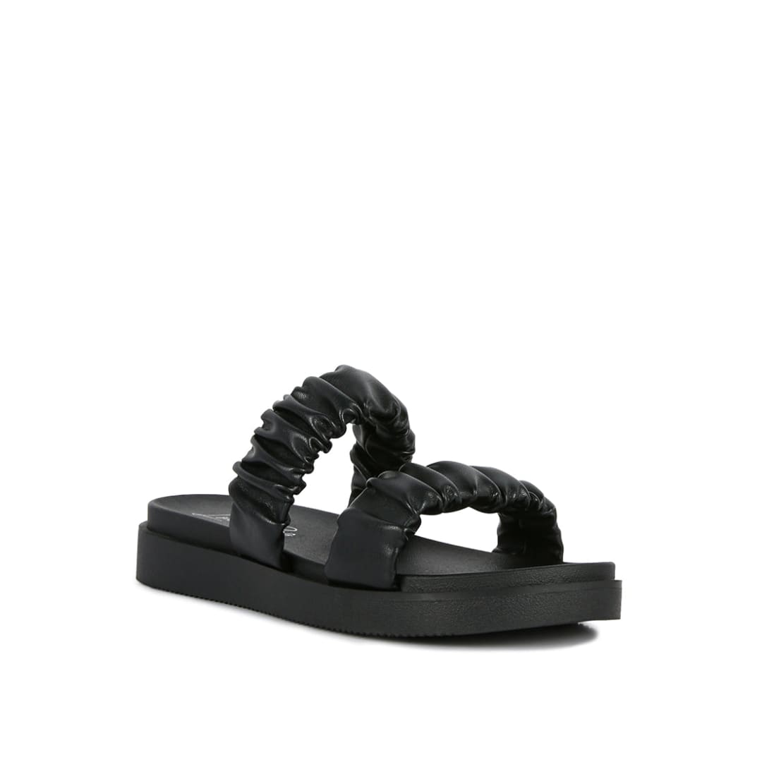 faux leather ruched strap platform sandals | London Rag