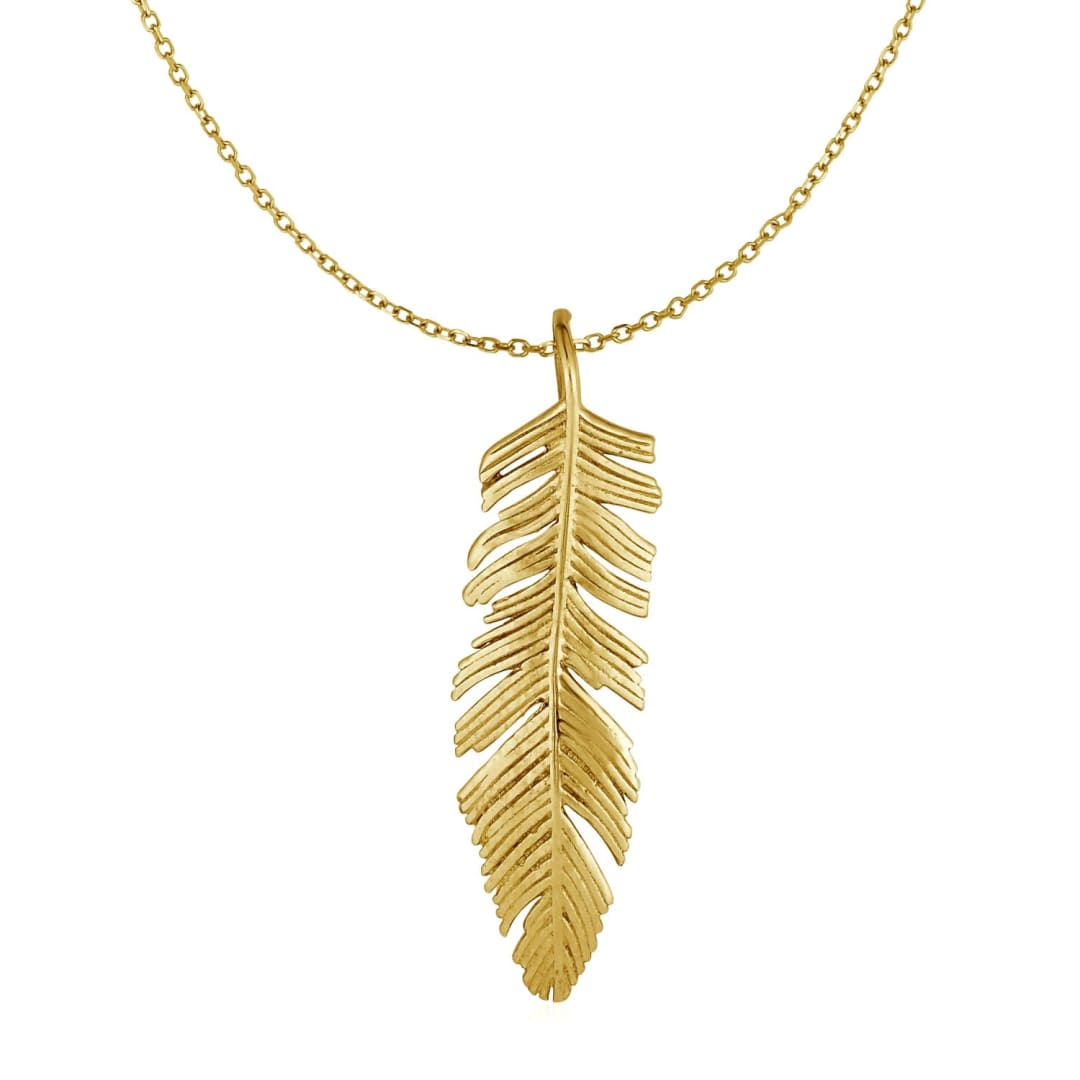 Feather Pendant in 10k Yellow Gold | Richard Cannon Jewelry