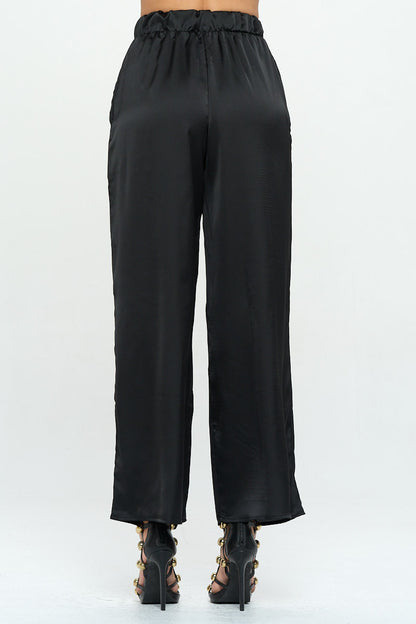 Stretch Satin Pants w/ Elastic Waist and Pocket-3
