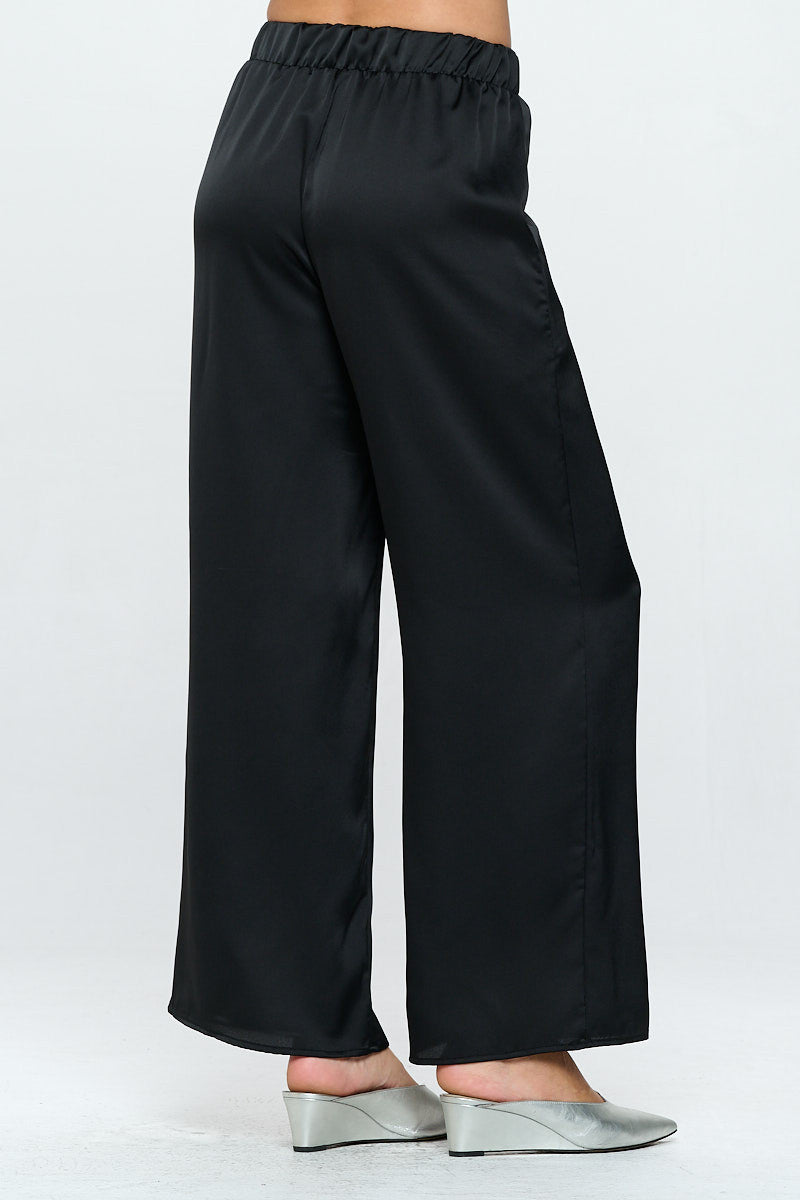 Stretch Satin Pants w/ Elastic Waist and Pocket-2