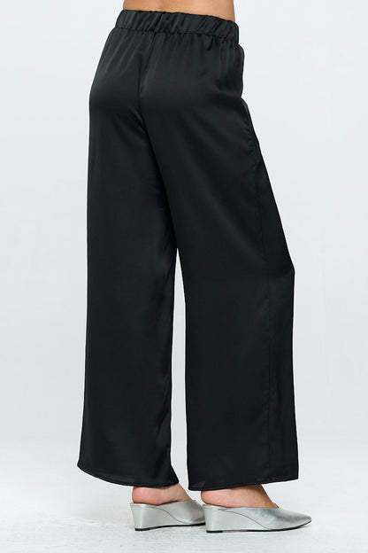 Stretch Satin Pants w/ Elastic Waist and Pocket-2