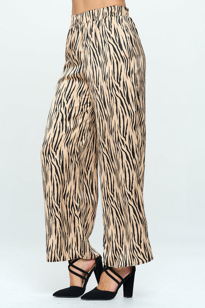 Satin Stretch Zebra Print Pants with Pockets-1