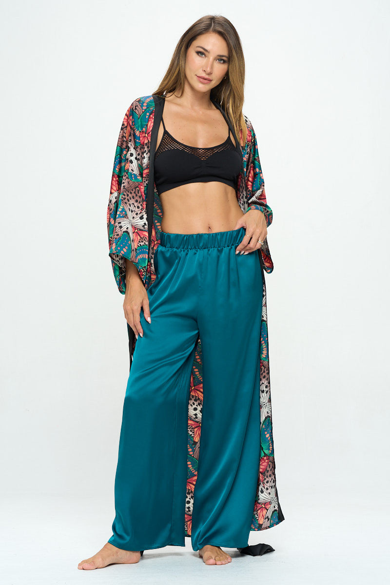 Stretch Satin Pants w/ Elastic Waist and Pockets-5