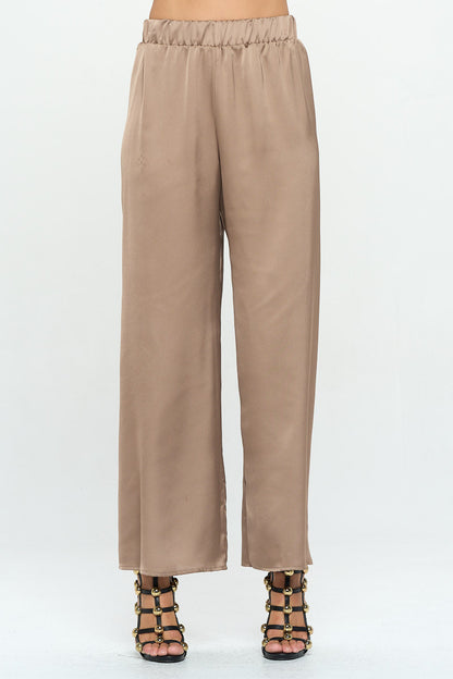 Stretch Satin Pants w/ Elastic Waist and Pockets-0