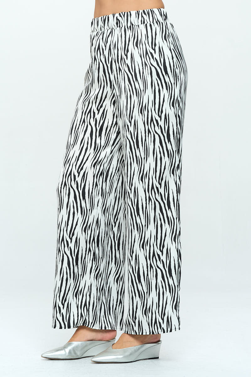 Satin Stretch Zebra Print Pants with Pockets-1