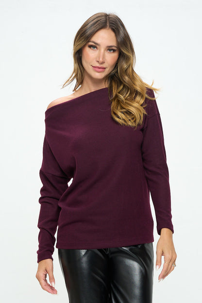 Plum Brushed Knit Off the Shoulder Top-1