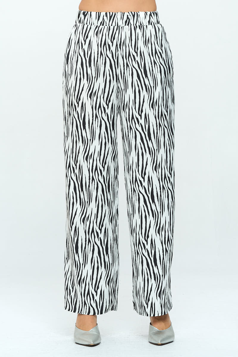 Satin Stretch Zebra Print Pants with Pockets-0