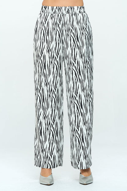 Satin Stretch Zebra Print Pants with Pockets-0