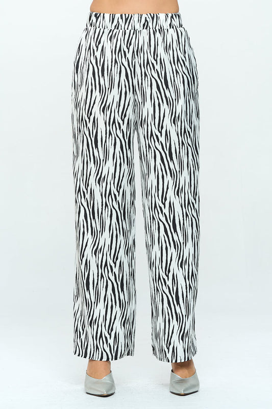 Satin Stretch Zebra Print Pants with Pockets-0