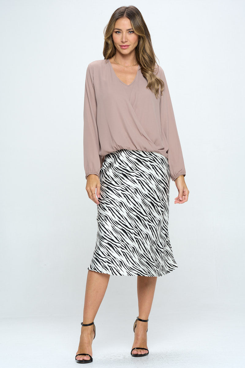 Solid Long Sleeve Surplice Top-4