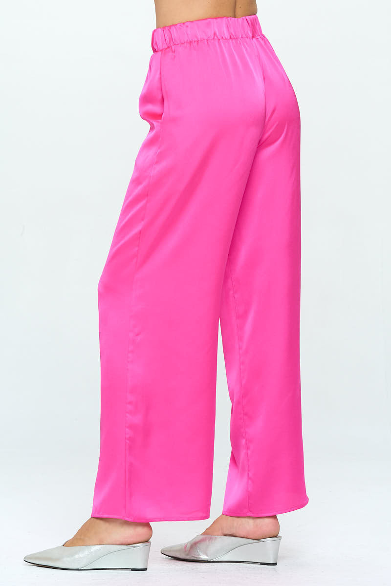 Stretch Satin Pants w/ Elastic Waist and Pocket-2