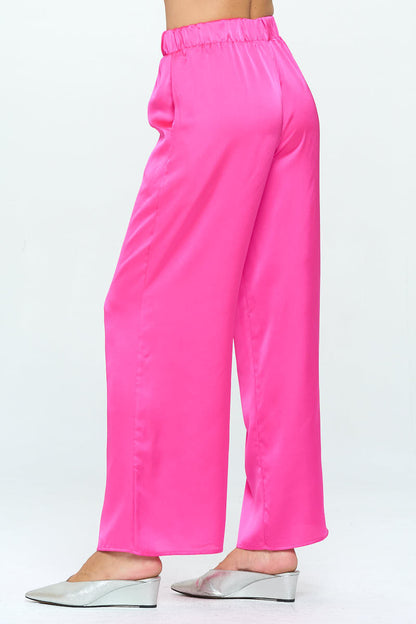 Stretch Satin Pants w/ Elastic Waist and Pocket-2