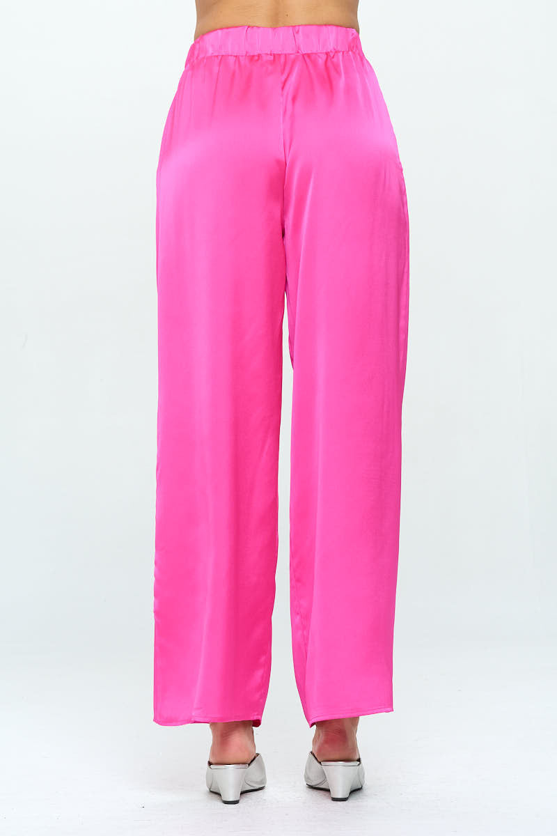 Stretch Satin Pants w/ Elastic Waist and Pocket-3