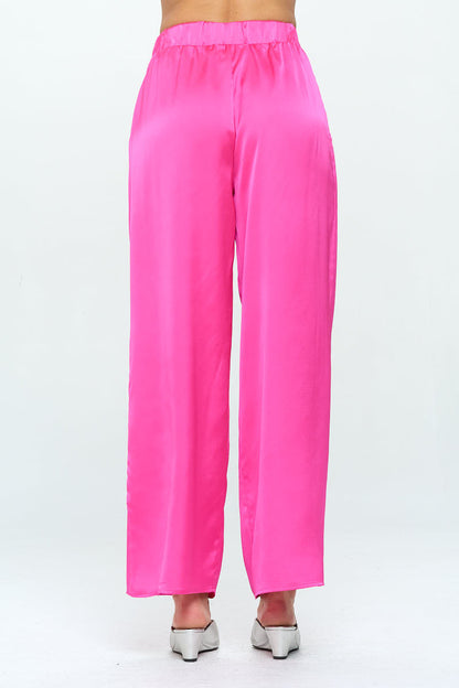 Stretch Satin Pants w/ Elastic Waist and Pocket-3