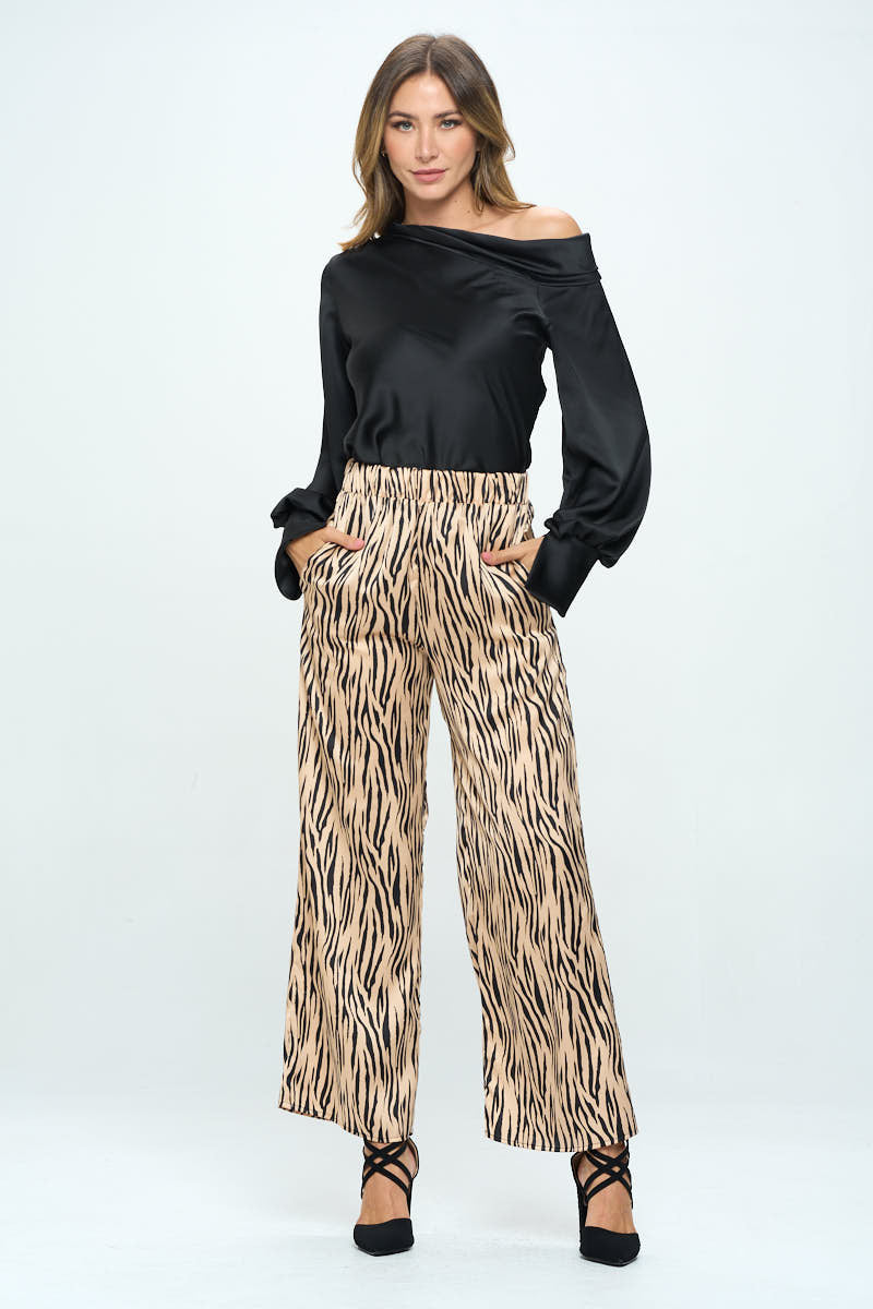 Satin Stretch Zebra Print Pants with Pockets-4