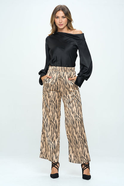 Satin Stretch Zebra Print Pants with Pockets-4