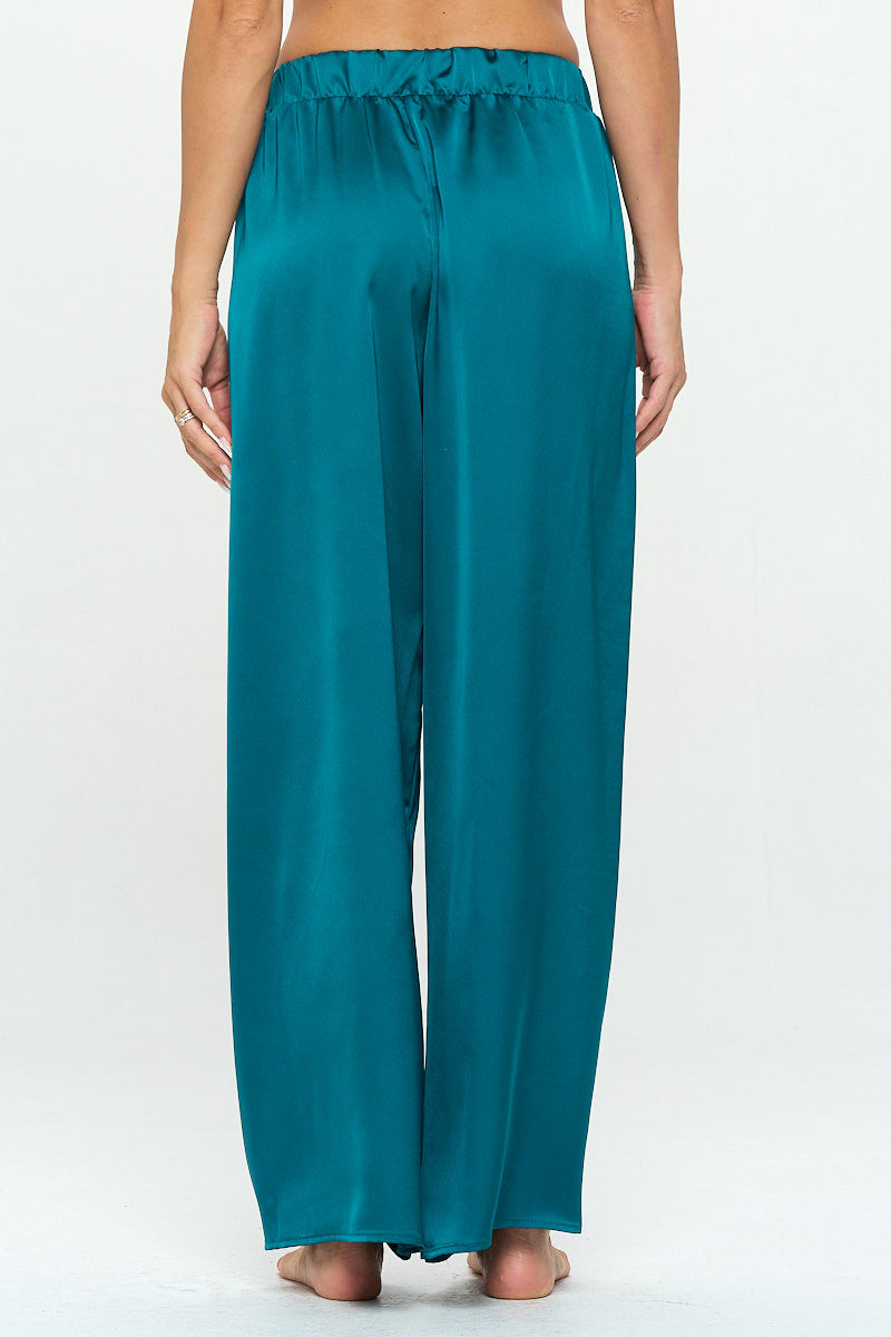 Stretch Satin Pants w/ Elastic Waist and Pockets-3