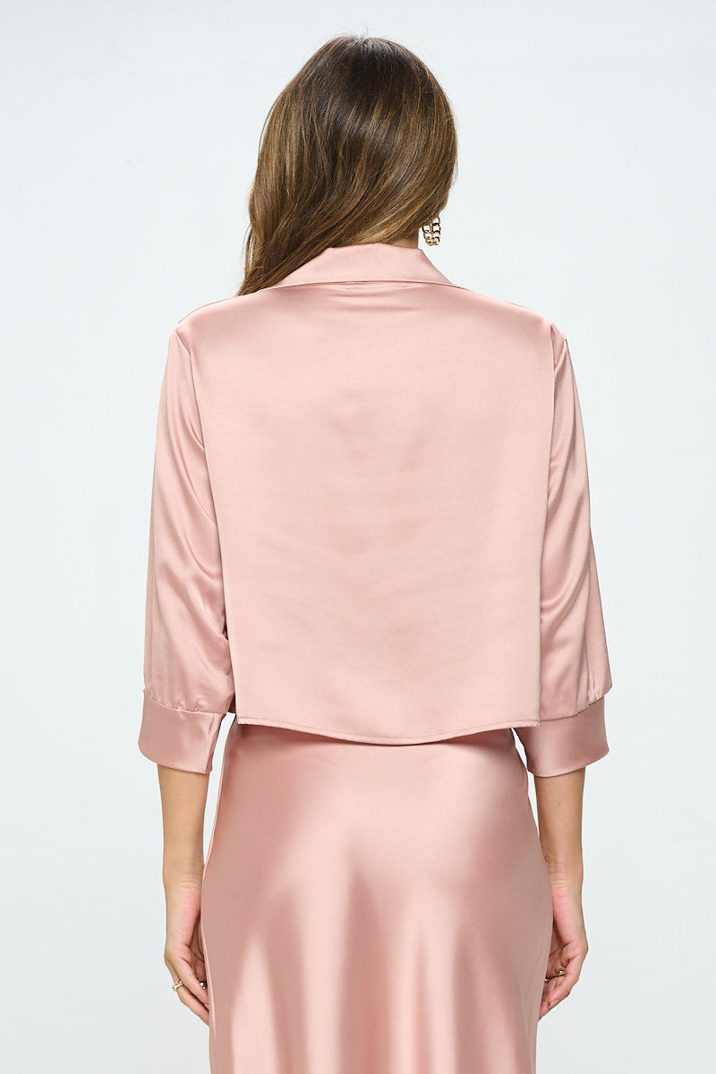 Satin V neck Collared Crop Top-3