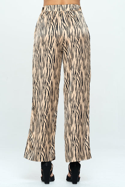 Satin Stretch Zebra Print Pants with Pockets-3