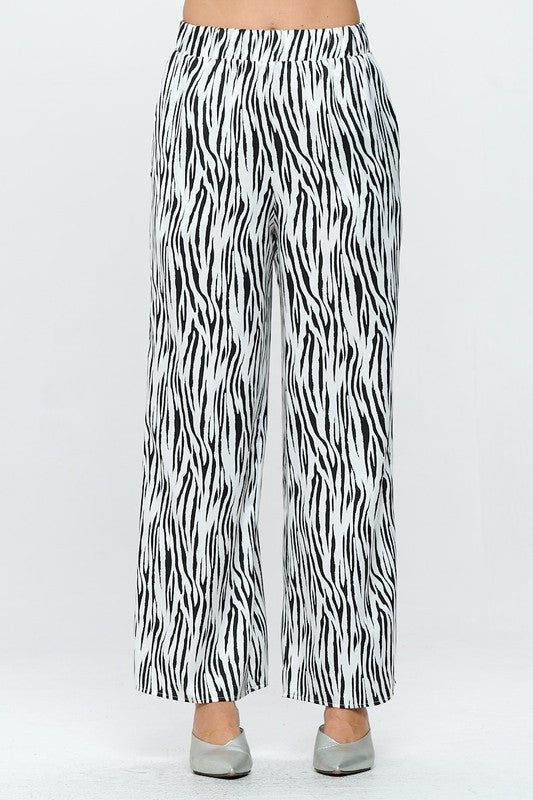 Satin Stretch Zebra Print Pants with Pockets-0
