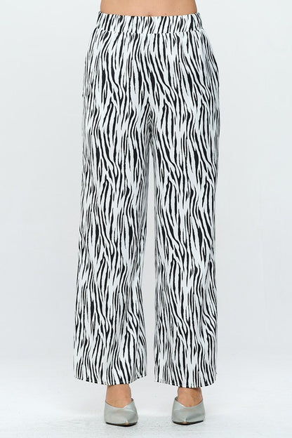 Satin Stretch Zebra Print Pants with Pockets-0