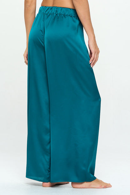 Stretch Satin Pants w/ Elastic Waist and Pockets-2