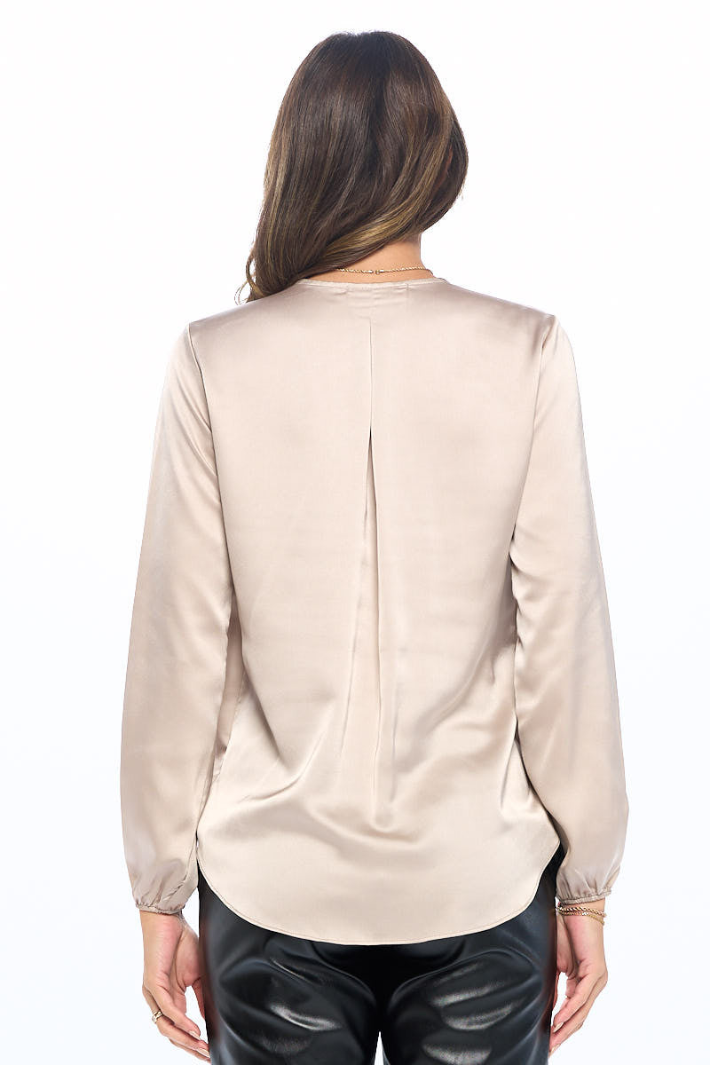 Silky Satin Long Sleeve Surplice Top-3