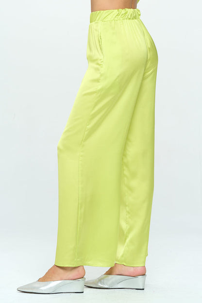 Stretch Satin Pants w/ Elastic Waist and Pocket-2