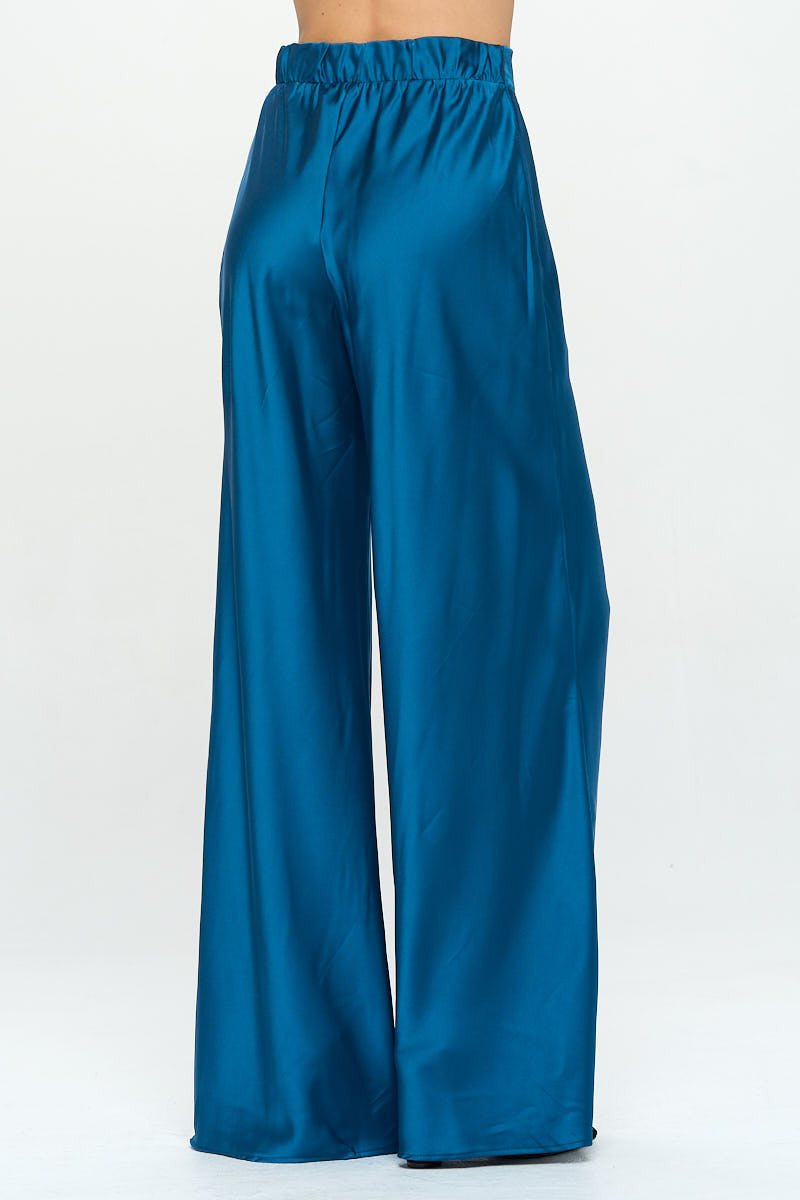Stretch Satin Pants w/ Elastic Waist and Pockets-2