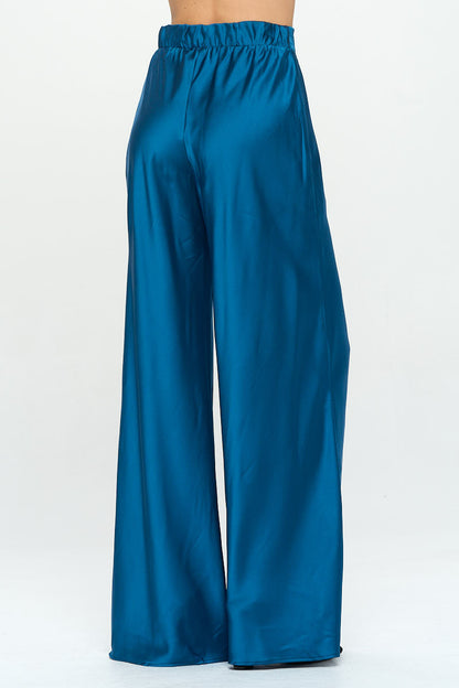 Stretch Satin Pants w/ Elastic Waist and Pockets-2