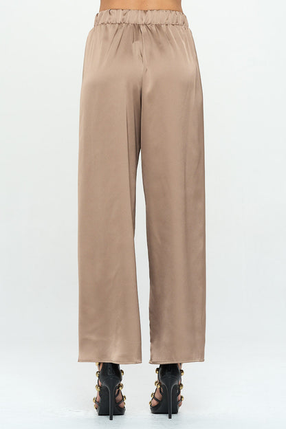 Stretch Satin Pants w/ Elastic Waist and Pockets-3