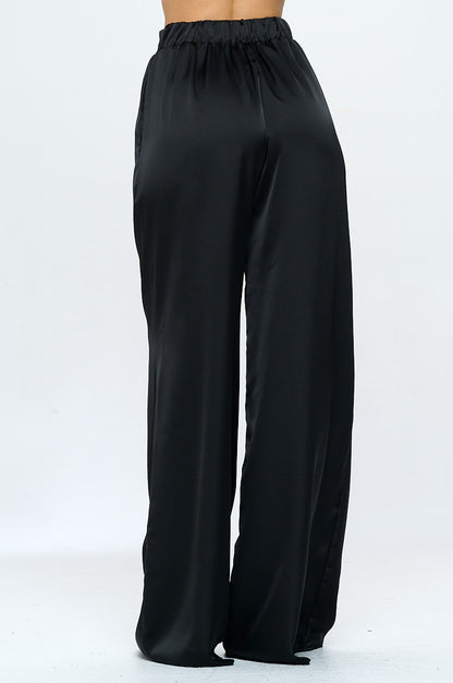 Stretch Satin Pants w/ Elastic Waist and Pockets-3