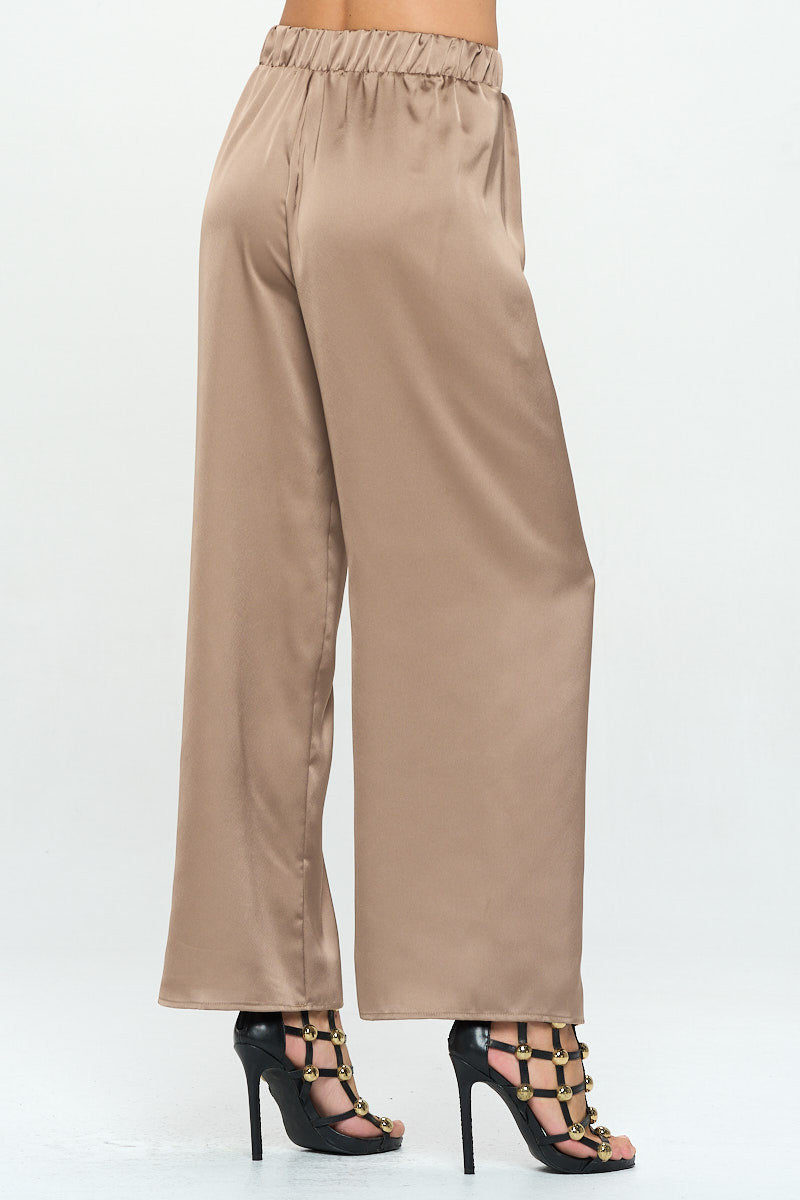 Stretch Satin Pants w/ Elastic Waist and Pockets-2