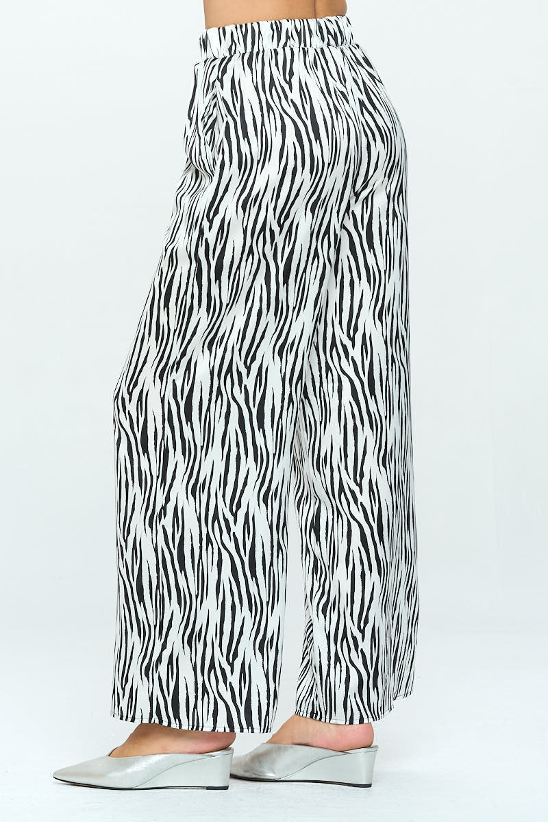 Satin Stretch Zebra Print Pants with Pockets-2