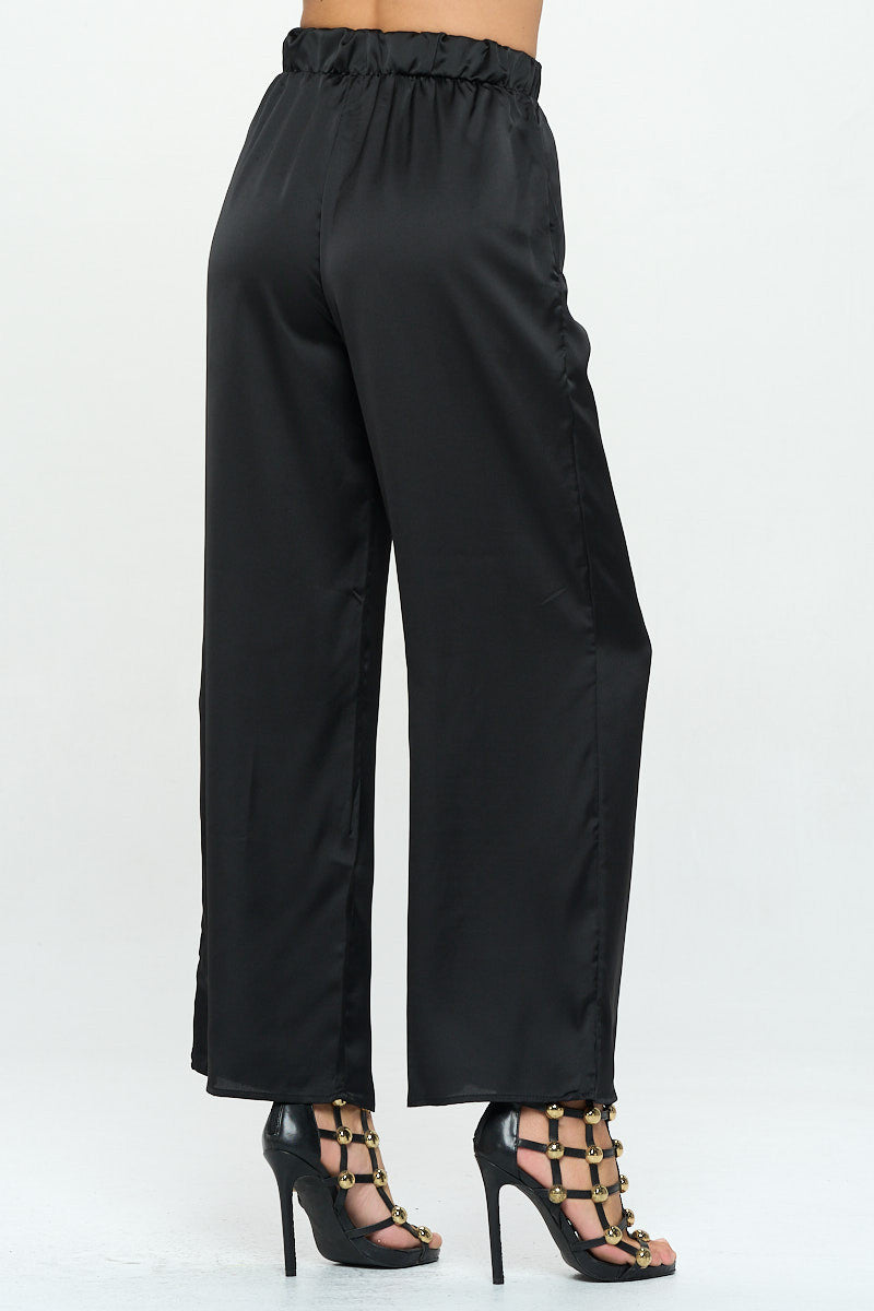Stretch Satin Pants w/ Elastic Waist and Pocket-2